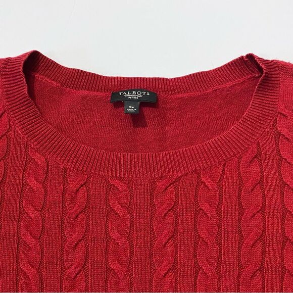 Women's Talbots Allover Cableknit Crew Sweater In Red Pop Size 5p - Picture 6 of 12